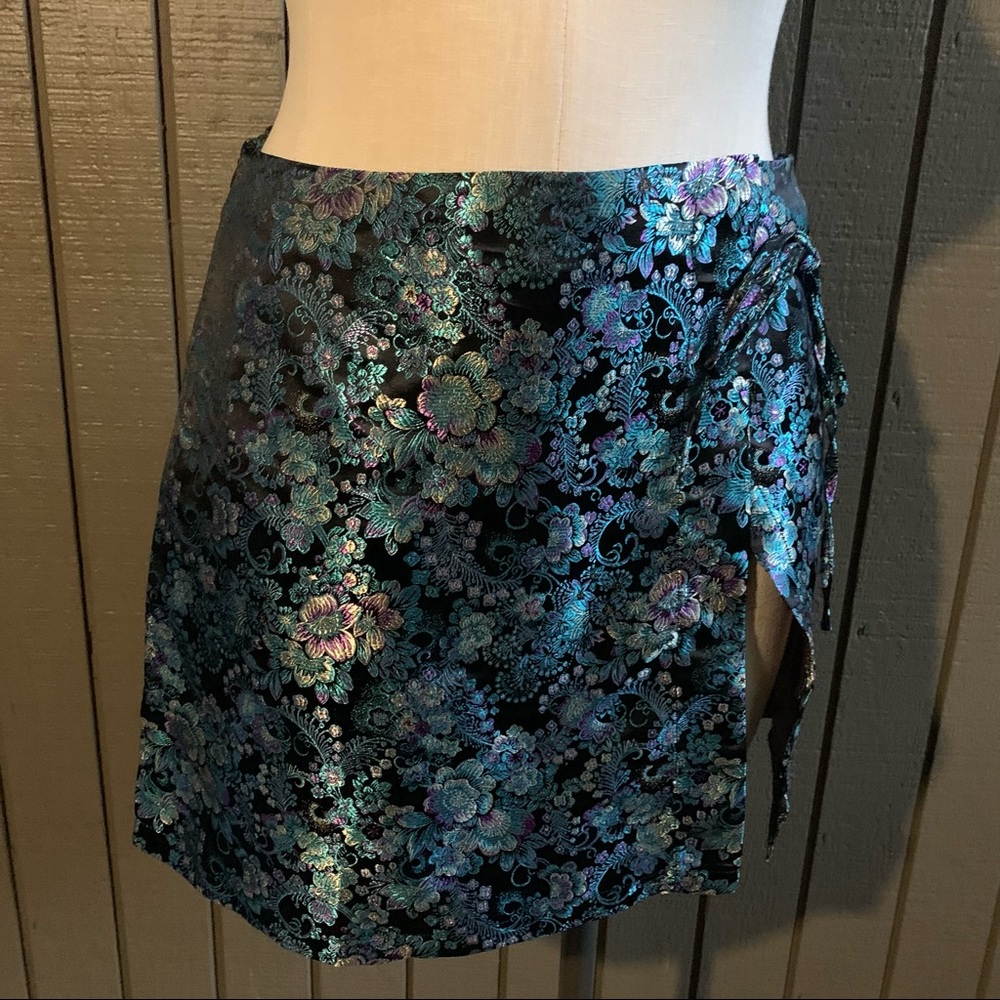 Pretty Little Things Black Oriental Wrap Mini Skirt  Size 12 NWT